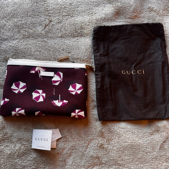 GUCCI Clutch Bag Canvas Umbrella Parasol Pattern Pouch Italy Authentic - Picture 2 of 13